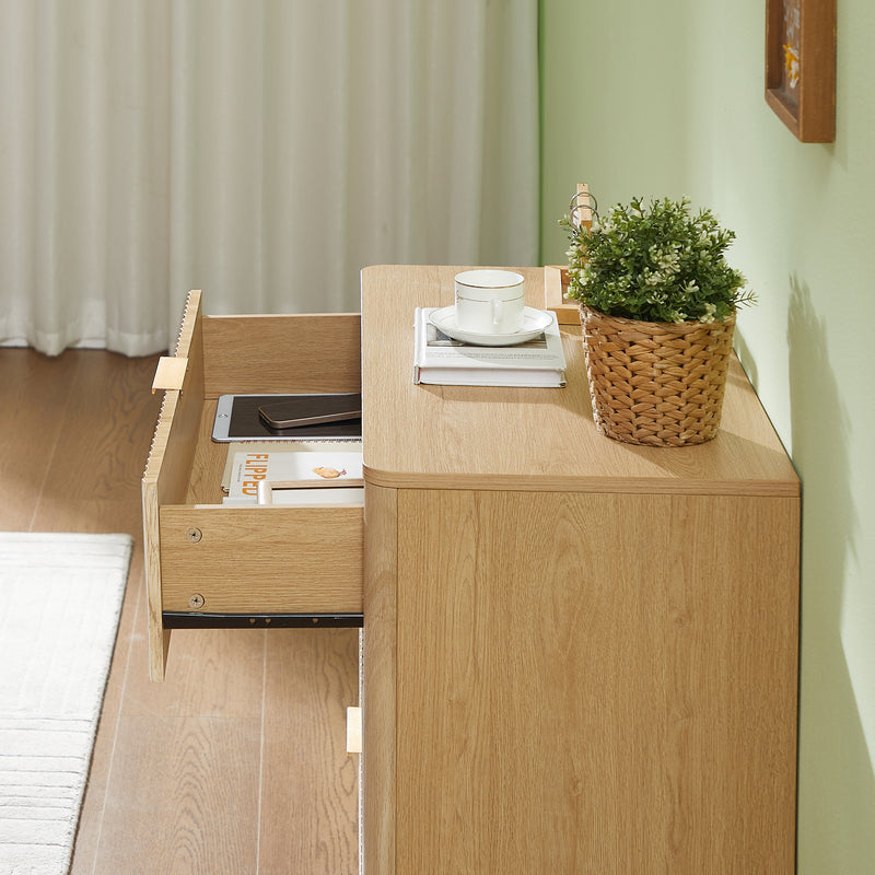 Fluted 3-Drawer Dresser - Mid-Century Modern Oak Storage Cabinet