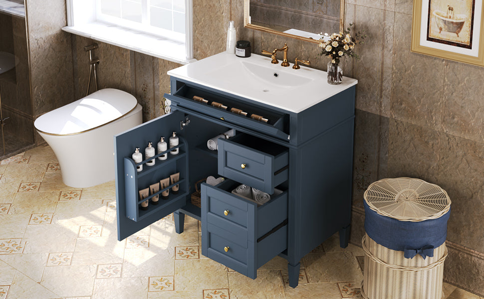 30'' Blue Modern Bathroom Vanity with Sink & Storage Cabinet