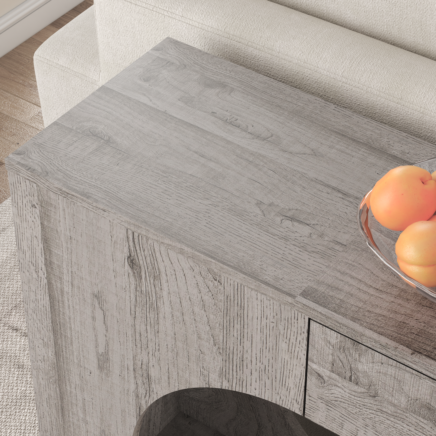 Grey Wood Grain Console Table with Storage Drawer - 63"