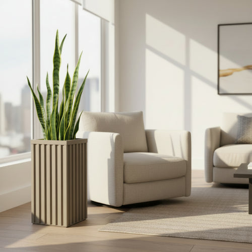 Square Grove Column Planter - Grey Brown Aluminum