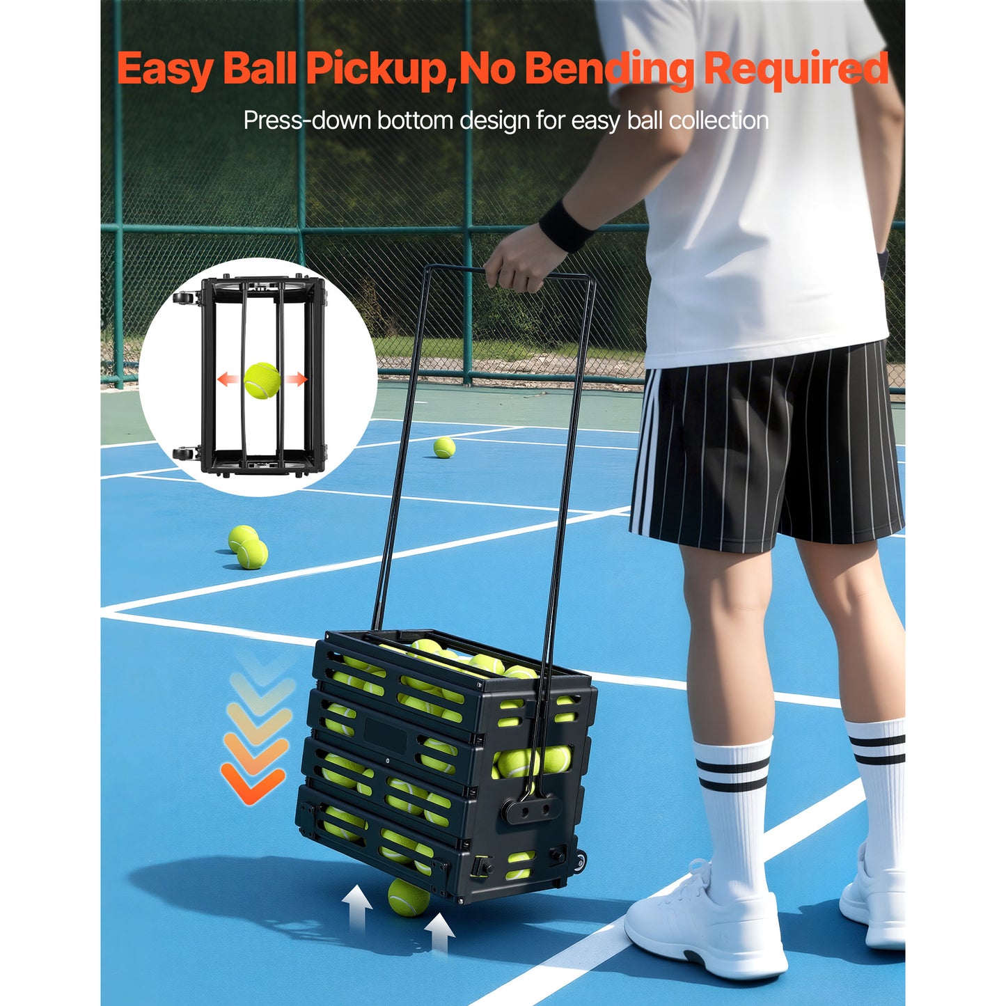 Tennis Ball Hopper Cart Holds 80 Balls Portable Tennis Ball Collection Caddy