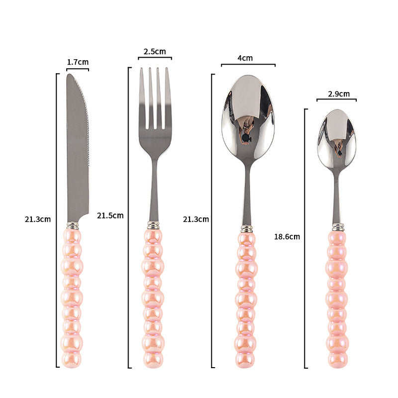 Ceramic Pearl Handle Cutlery Set - Spoon Fork Knife Household Dinnerware