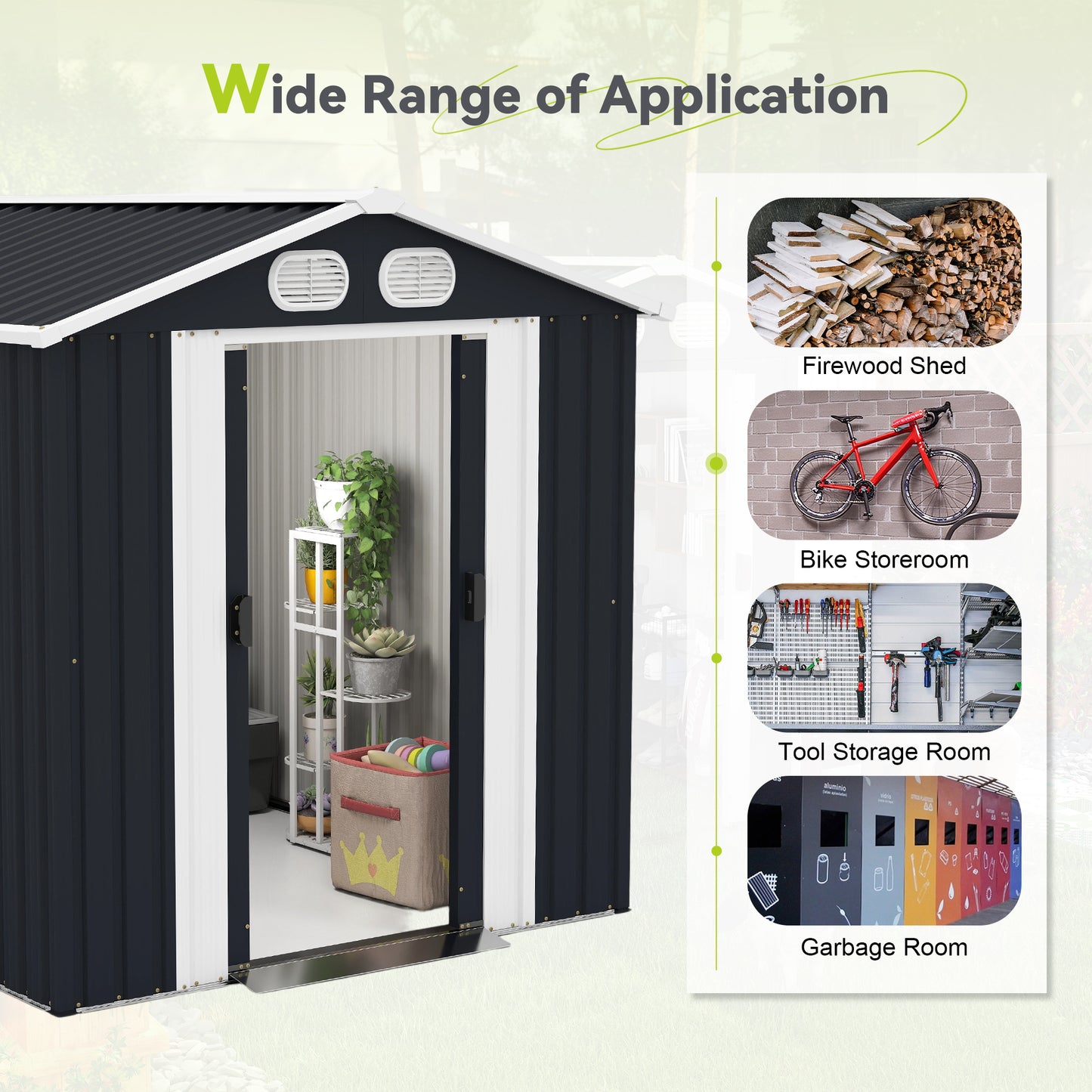 8x6 FT Outdoor Metal Storage Shed with Lockable Doors & Vents - Dark Gray