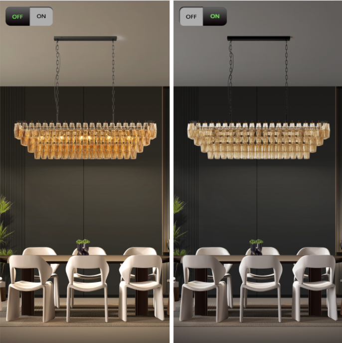 Modern Black Rectangular Chandelier - 12-Light Smoke Glass Fixture