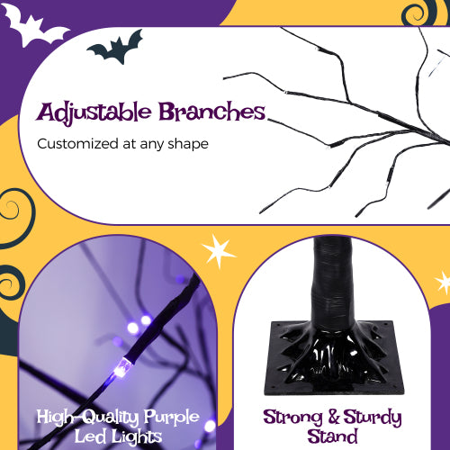 Halloween Spooky Tree with Purple Lights - 4FT, 5FT, 6FT Set
