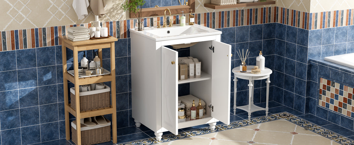 Modern 24" Bathroom Vanity with Ornate Design & Soft-Close Hinges - White