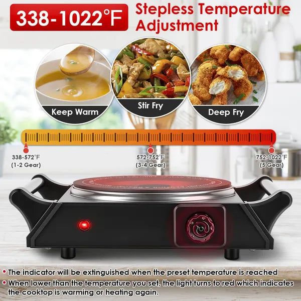 Portable Electric Single Burner Hot Plate with 5 Temperature Settings
