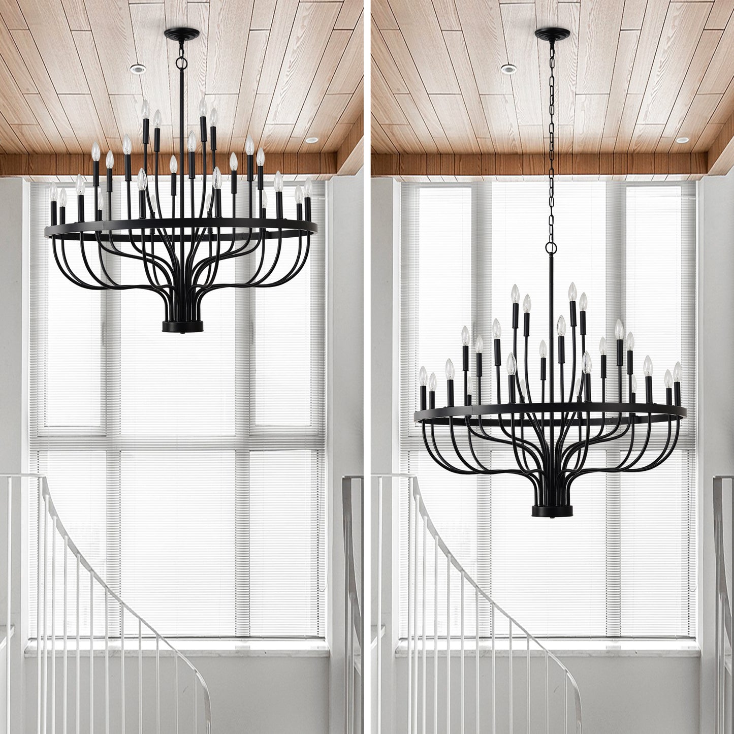 24-Light Black Industrial Chandelier - Modern Farmhouse Pendant Light for Dining & Living Rooms