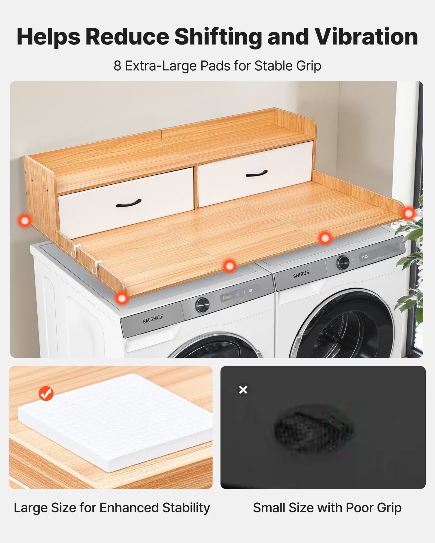 Washer Dryer Countertop with Shelf & Drawers - Laundry Organization Storage