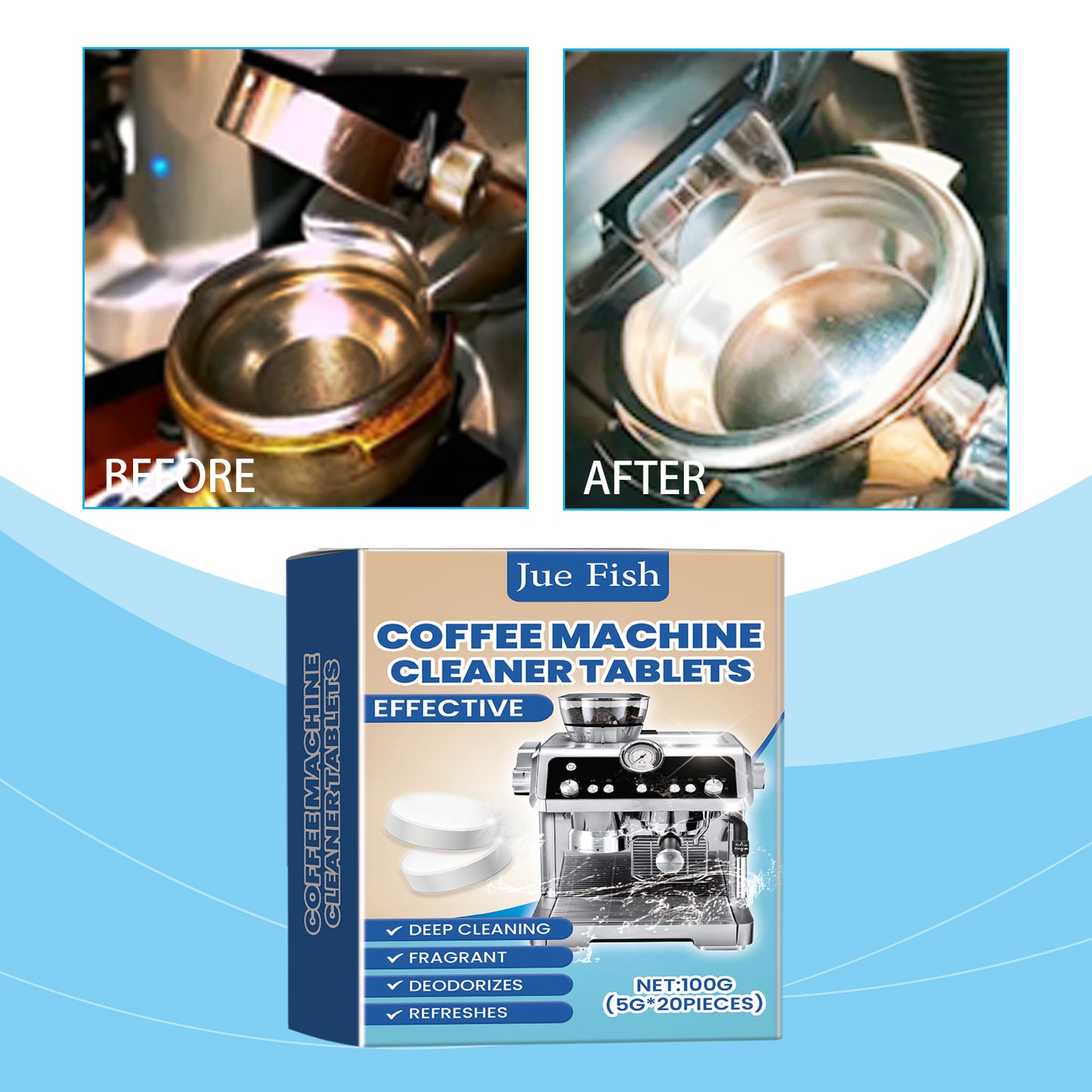 Coffee Machine Cleaning Effervescent Tablets 20-Pack - Fast & Easy Descaling