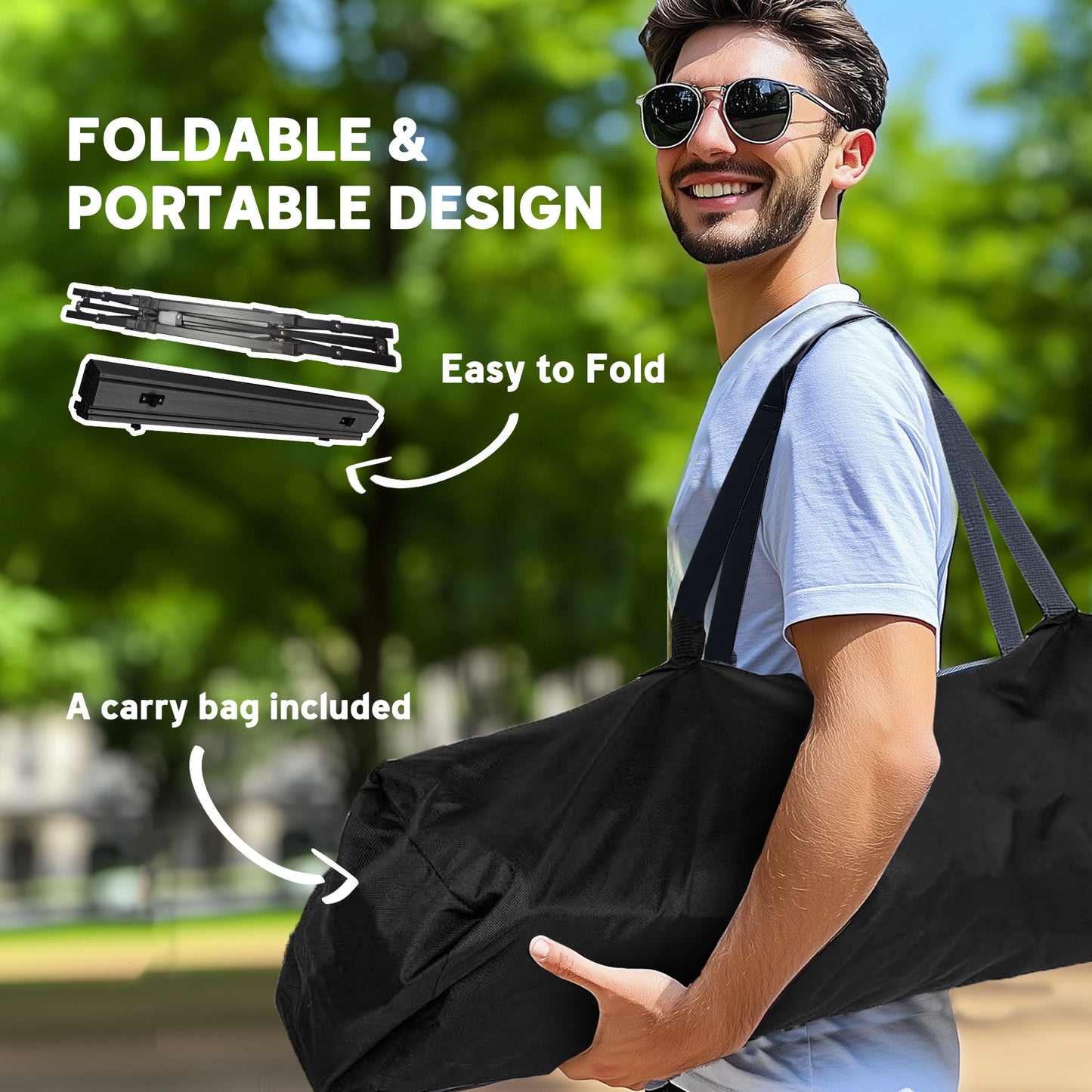 Portable Folding Camping Table with Storage Bag - Black