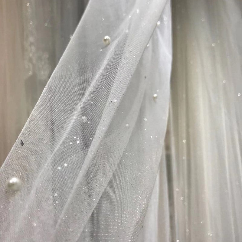 Bridal Cathedral Veil with Beaded Trim