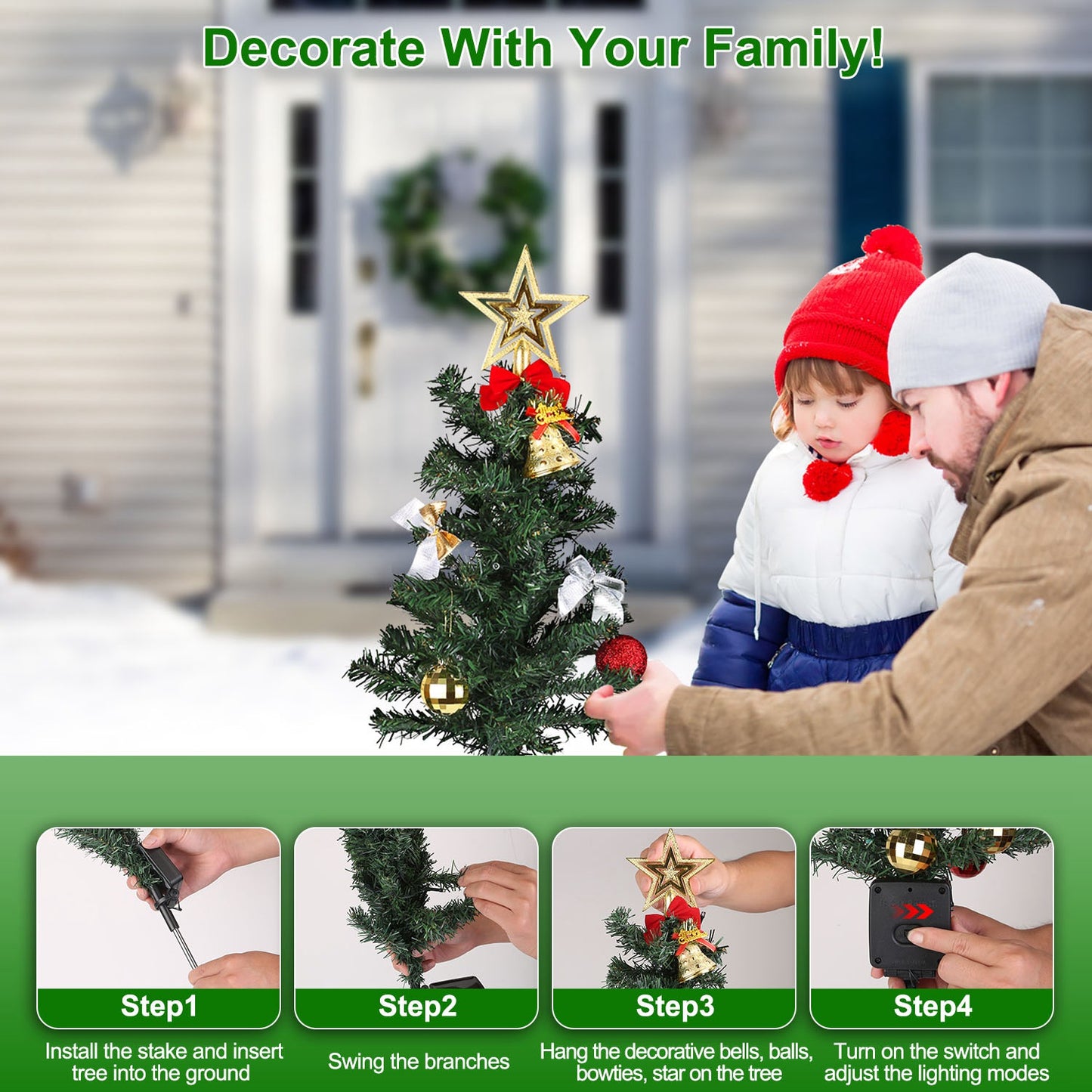 Solar Christmas Tree Lights - 4 Pack 20 LEDs Garden Decoration
