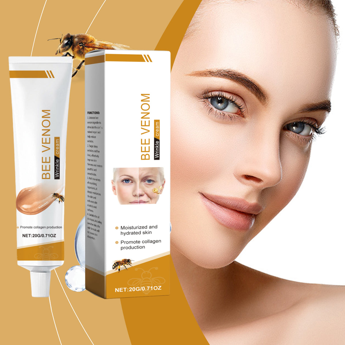 Bee Venom Anti-Wrinkle Facial Cream 20g - Skin Tightening & Moisturizing
