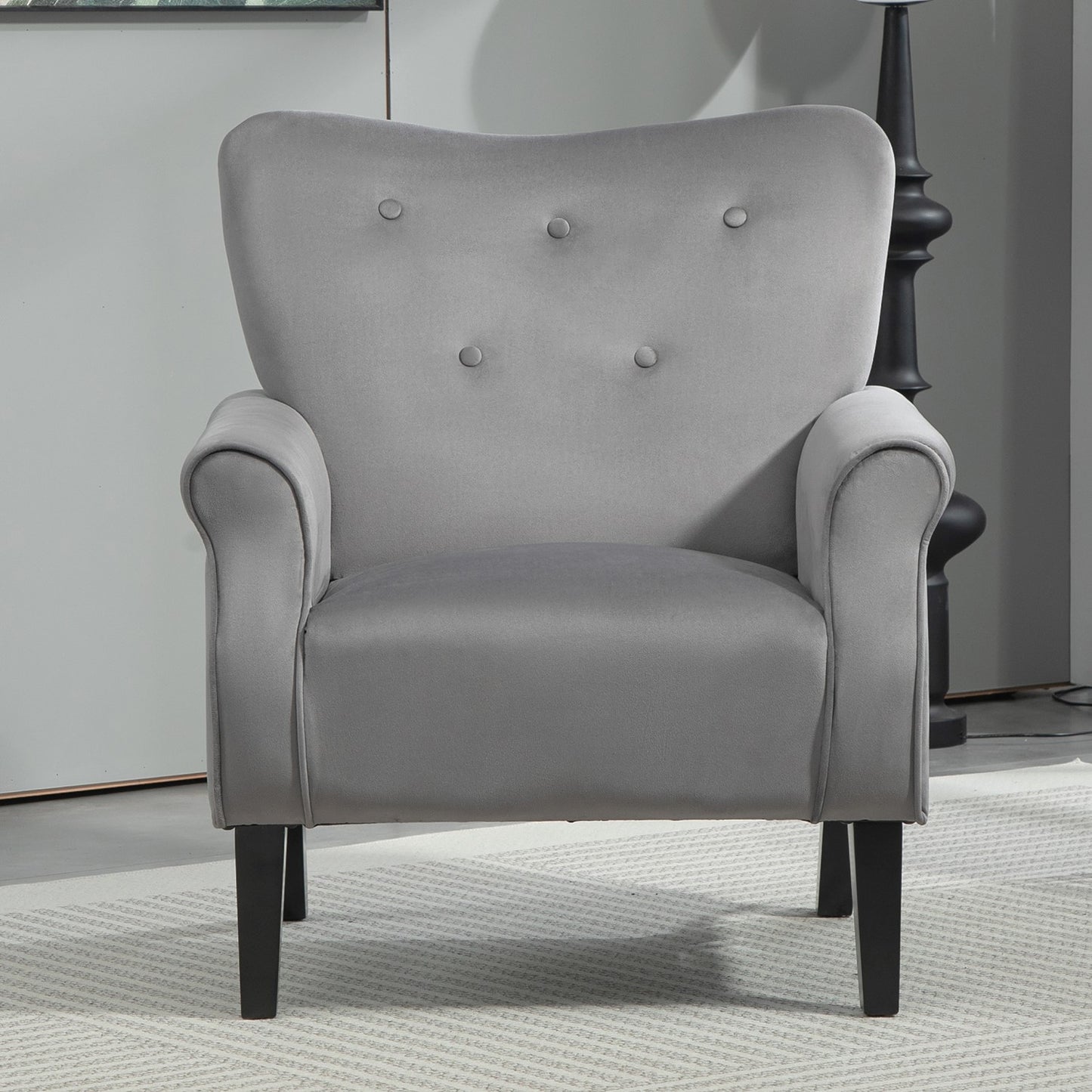 Mid-Century Modern Wingback Accent Chair, Upholstered Fabric Armchair