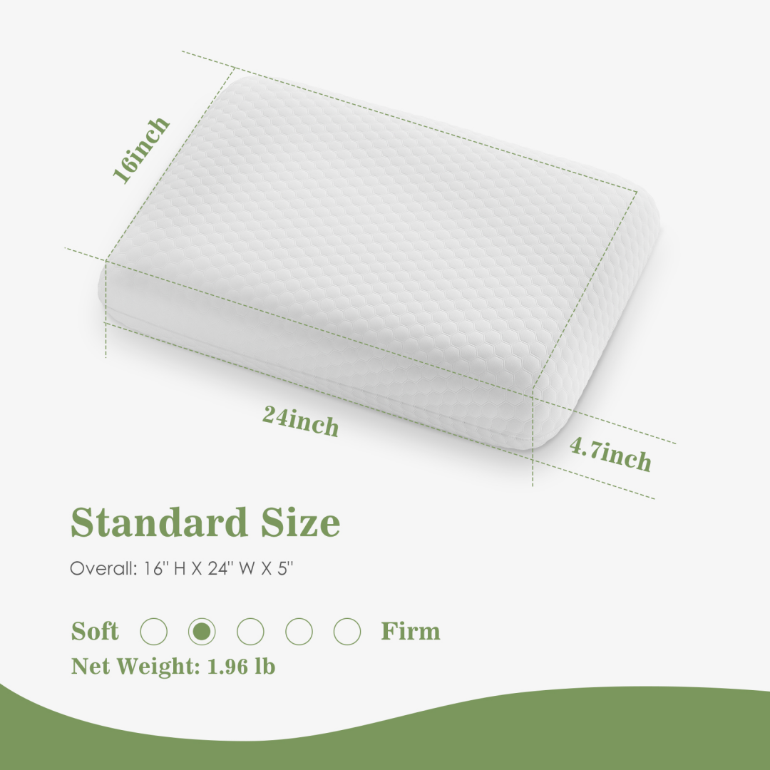 Ergonomic Memory Foam Pillow with Washable Pillowcase - 2 Pack