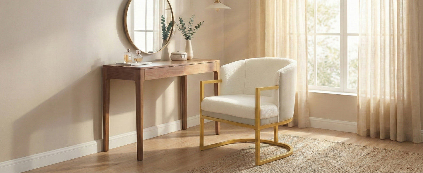 Cozy Upholstered Accent Chair with Gold Frame - Beige