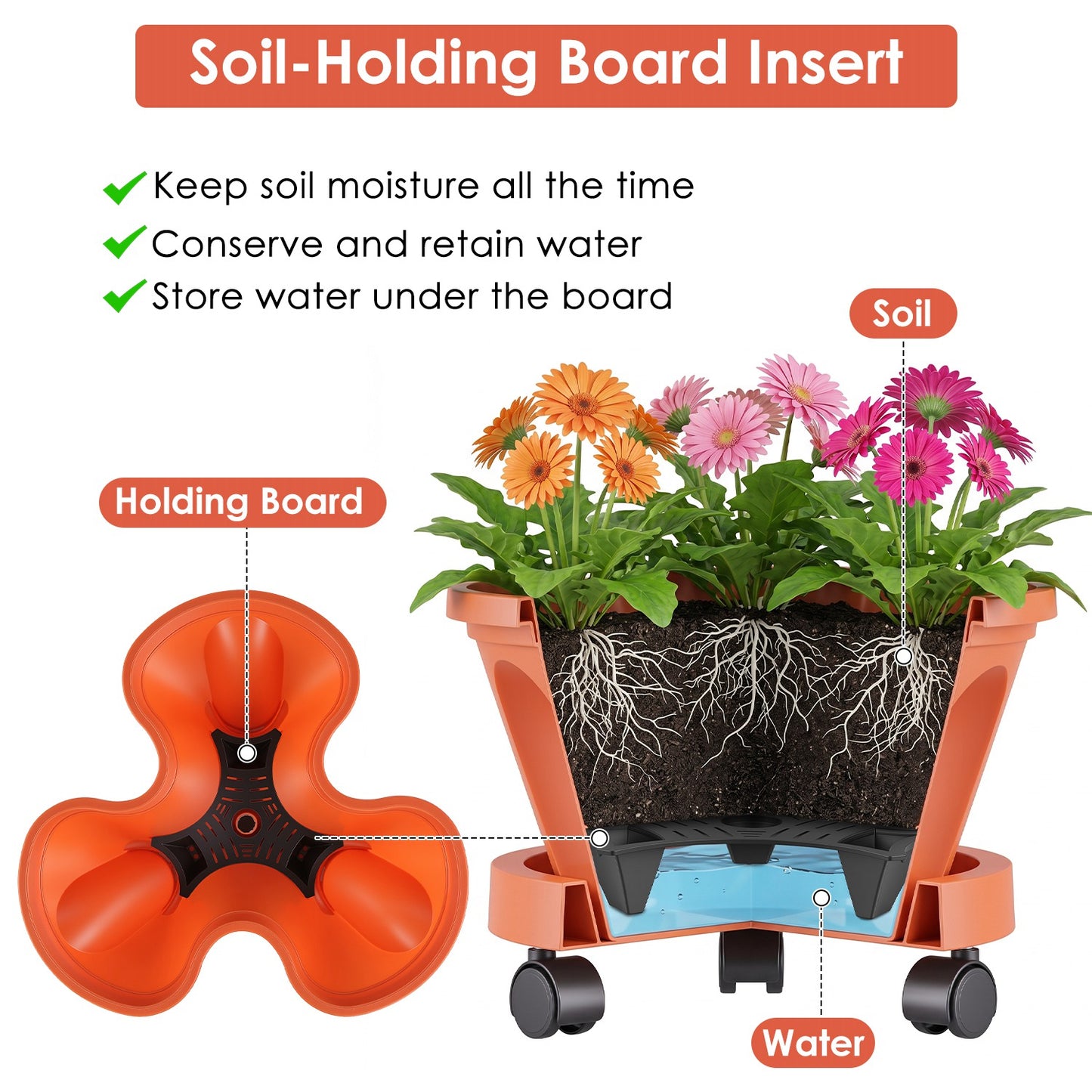 7-Tier Vertical Stackable Garden Planter with Wheels and Drainage System