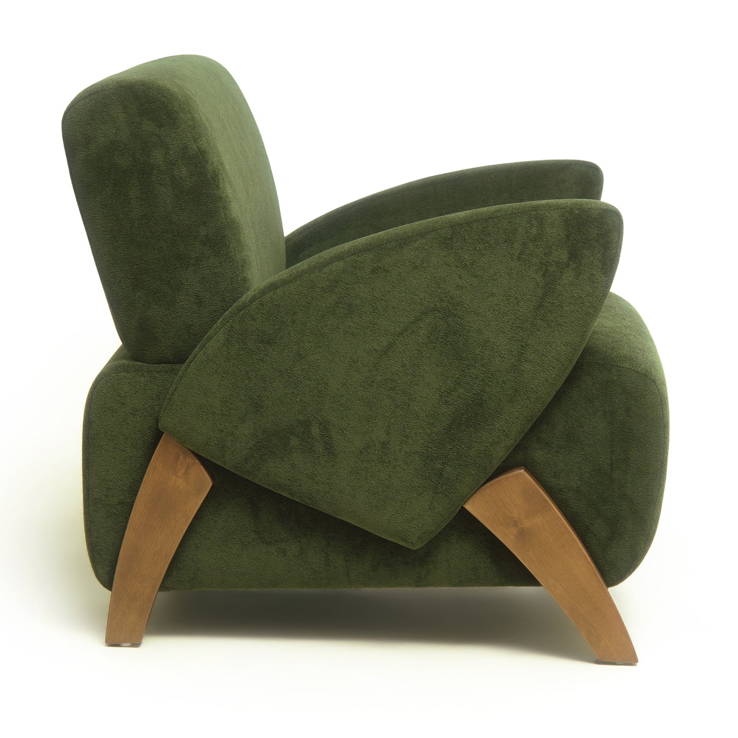28.15-Inch Dark Green Velvet Lounge Chair with Birch Legs
