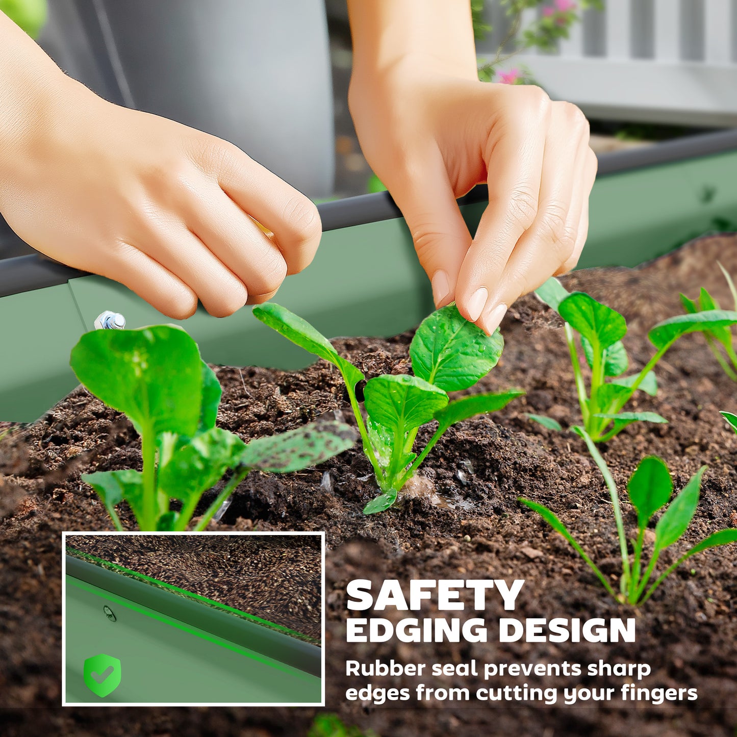 Raised Garden Bed Set with Metal Stakes - Green, 2-Pack, 575x375x140mm
