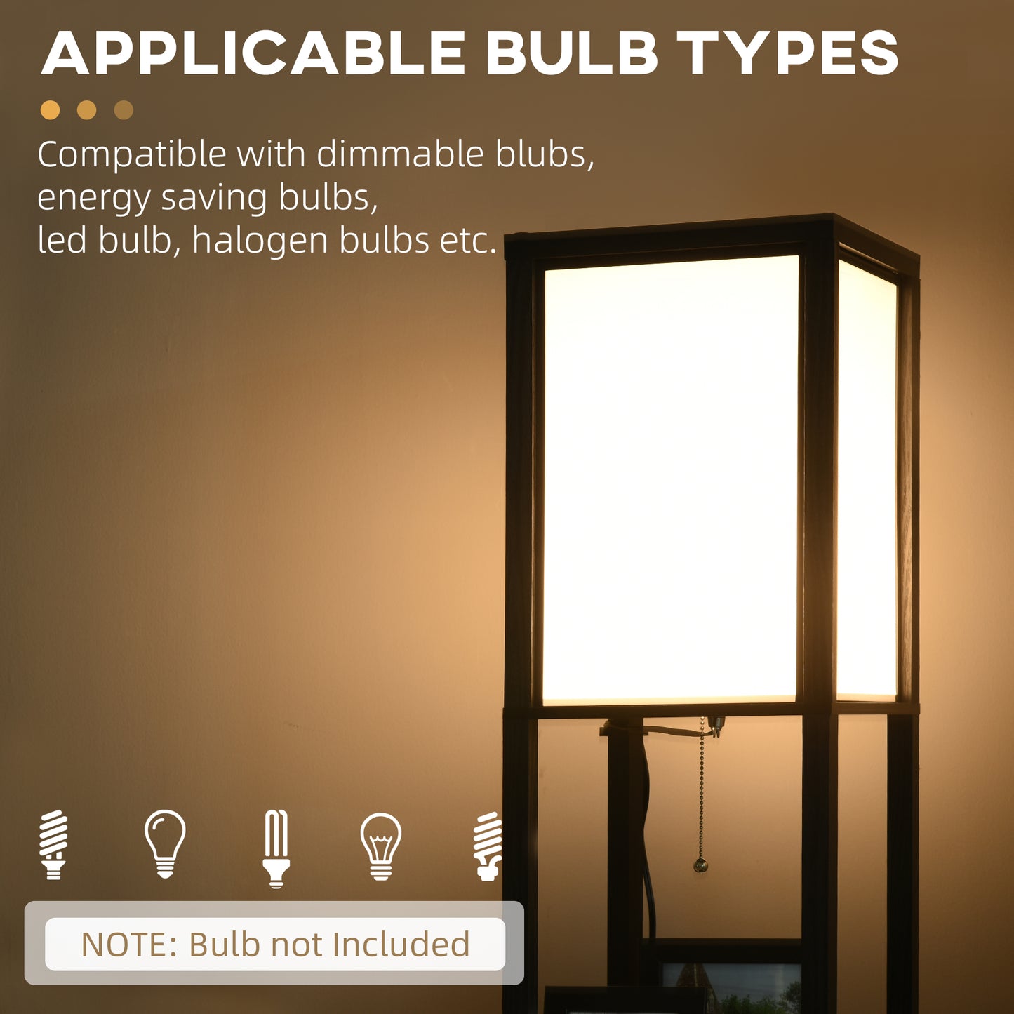 Modern Floor Lamp with Dual Ambient Shelves - Black, 300x190x420mm