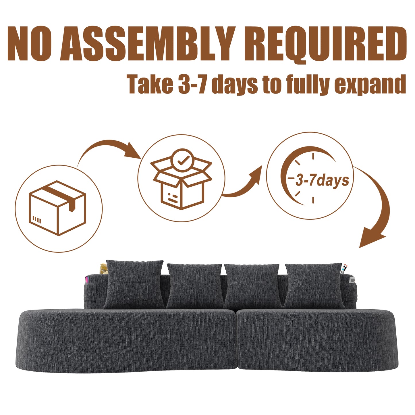 Modern Curved Sectional Sofa - 3 Seat Dark Gray Minimalist Design