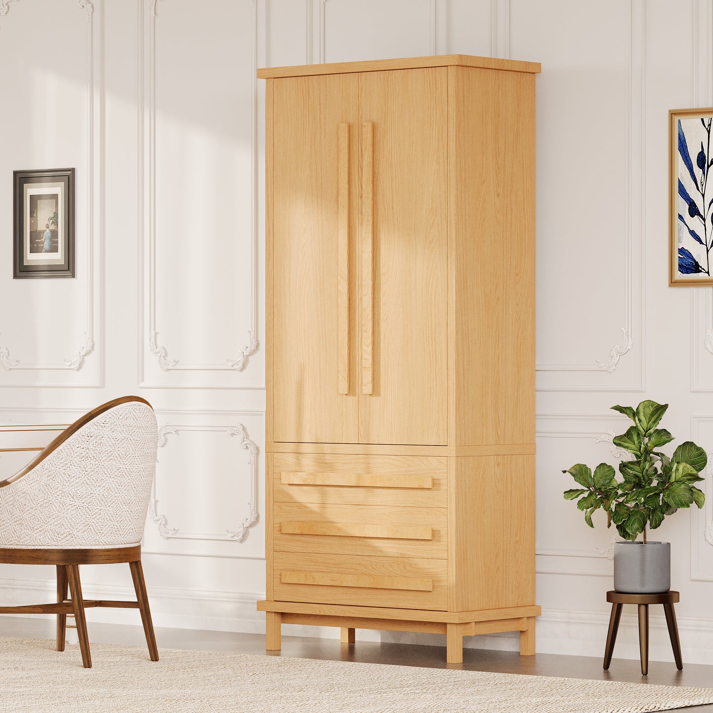 70" Kitchen Pantry Cabinet - Solid Wood with 6 Door Shelves & 3 Drawers