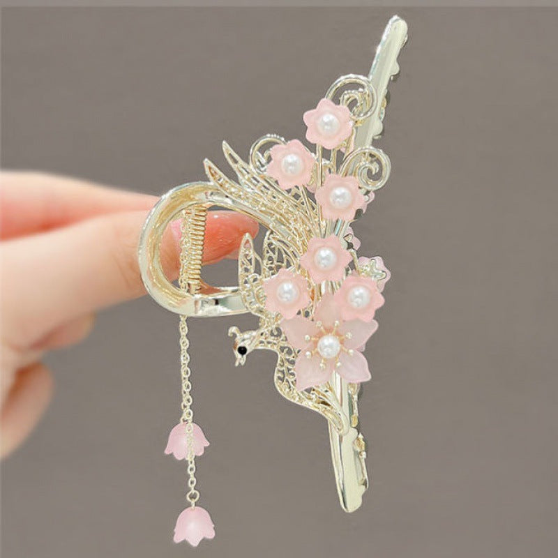 Antique Metal Hair Clip with Tassel & Pearl Detail