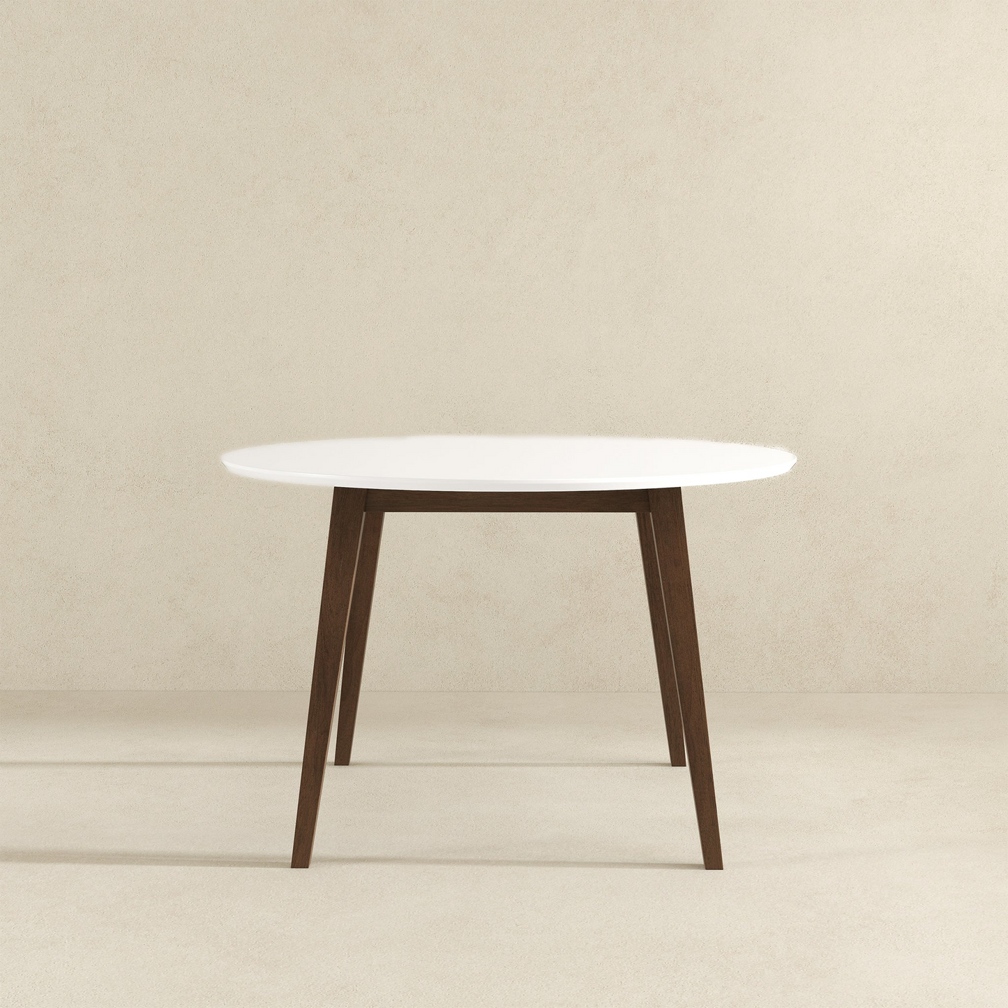 Paloma Mid-Century Modern Round Dining Table In White Solid Wood,