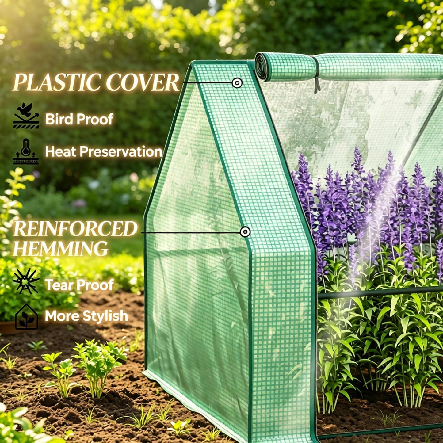 Portable Mini Greenhouse with PE Cover and Zipper Doors - Green