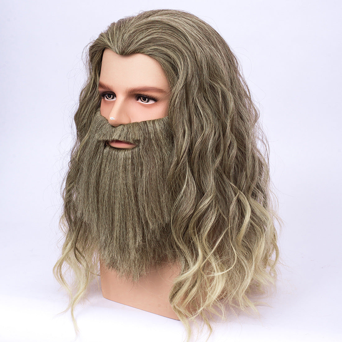 Halloween Cosplay Wig and Beard Set - Medium Length