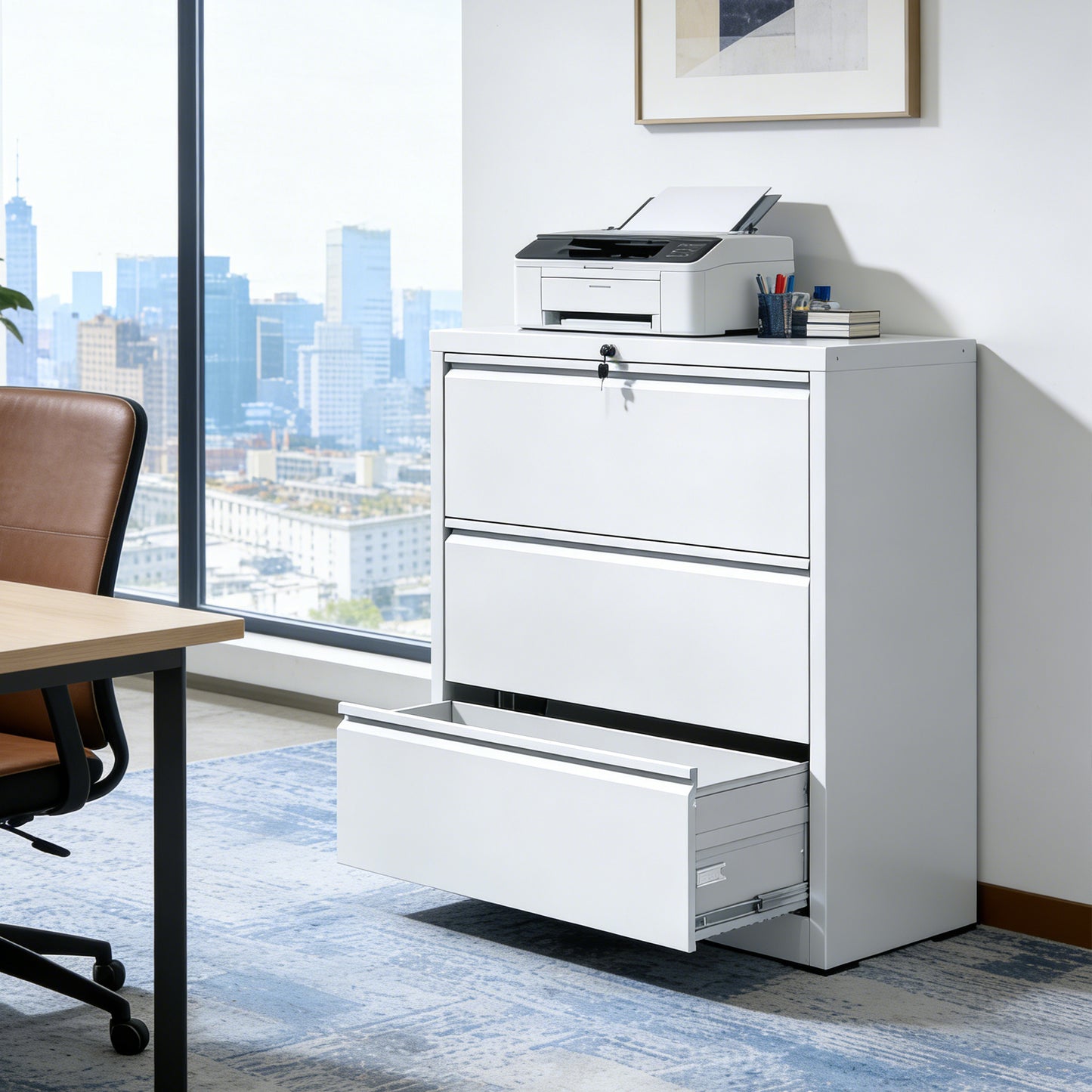 3 Drawer Lateral File Cabinet, 35.4 Inch Wide Metal Filing Locking