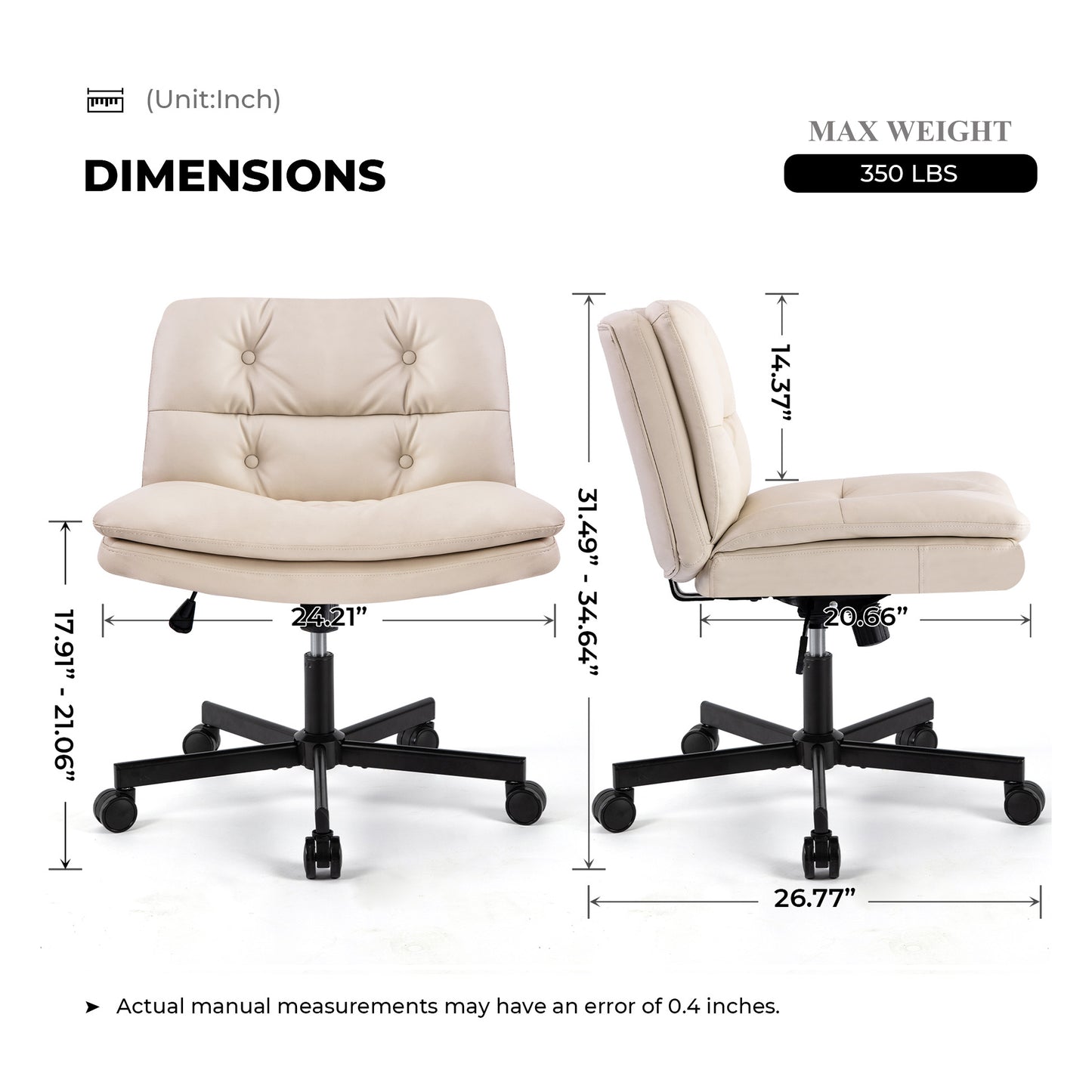 360° Swivel Home Office Desk Chair - Adjustable Height, Beige