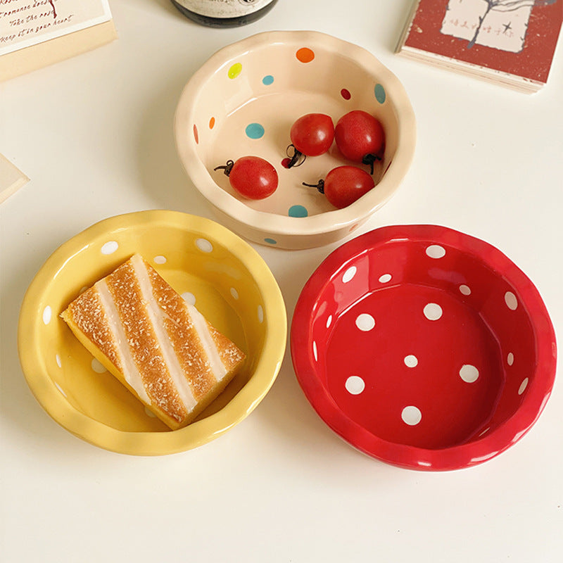 Polka Dot Porcelain Bowl Set - Cute Kitchen Dinnerware, 5-Inch