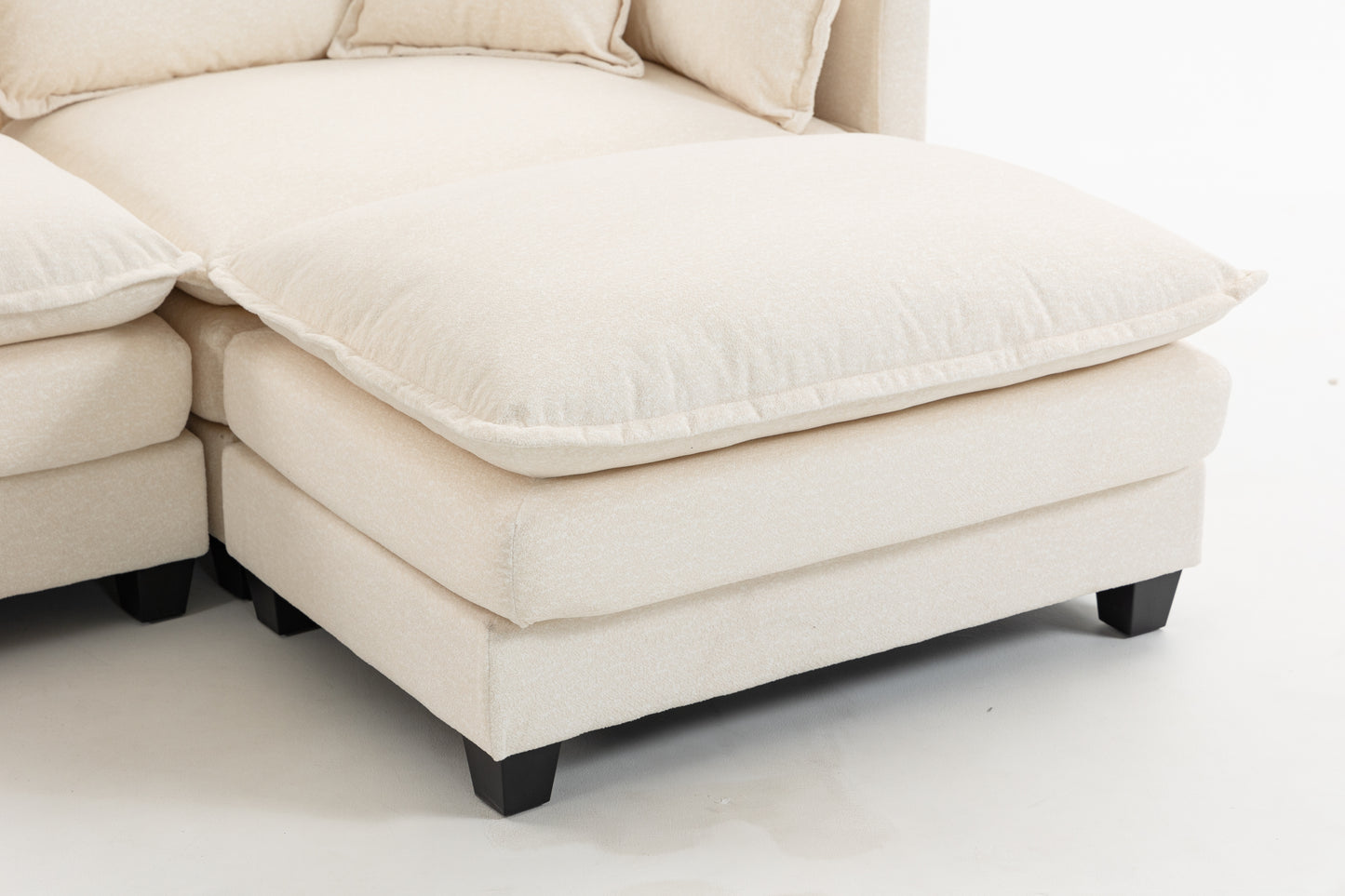 Antique White 4-Seat Sectional Sofa with Ottoman & Pillows