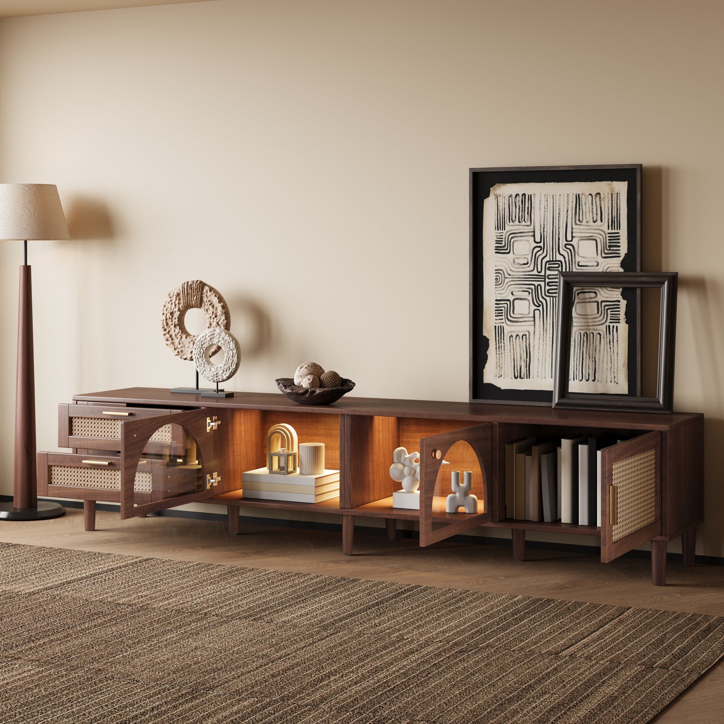 86 Inch TV Stand with App Controlled LED Lights - Dark Brown