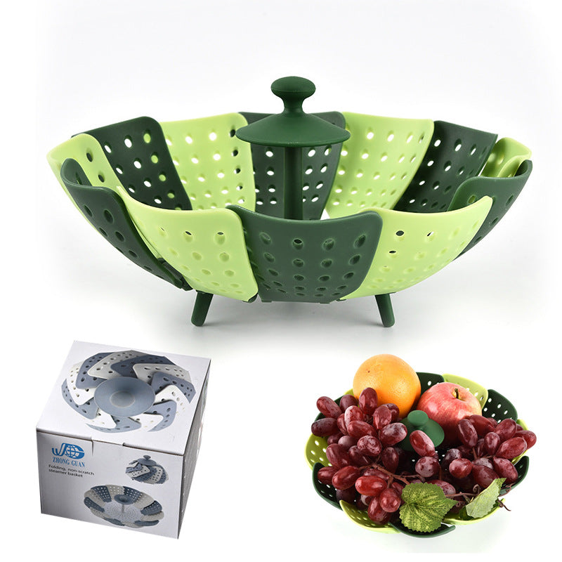 Foldable Plastic Fruit Basket with Handle for Kitchen Storage