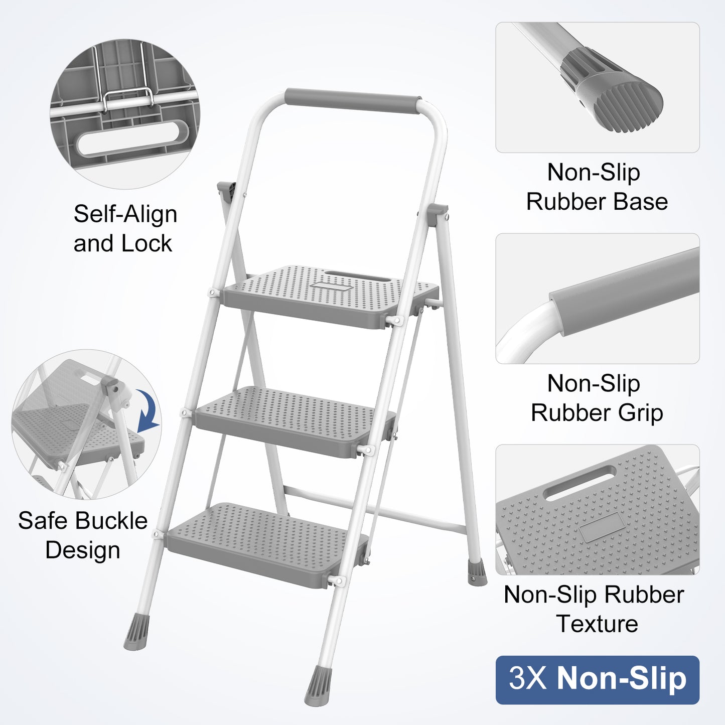 Portable 3-Layer Step Ladder with Safety Buckle - Lightweight & Stable