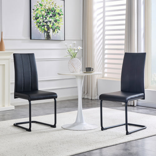 Modern Black PU Upholstered Dining Chairs - Set of 2