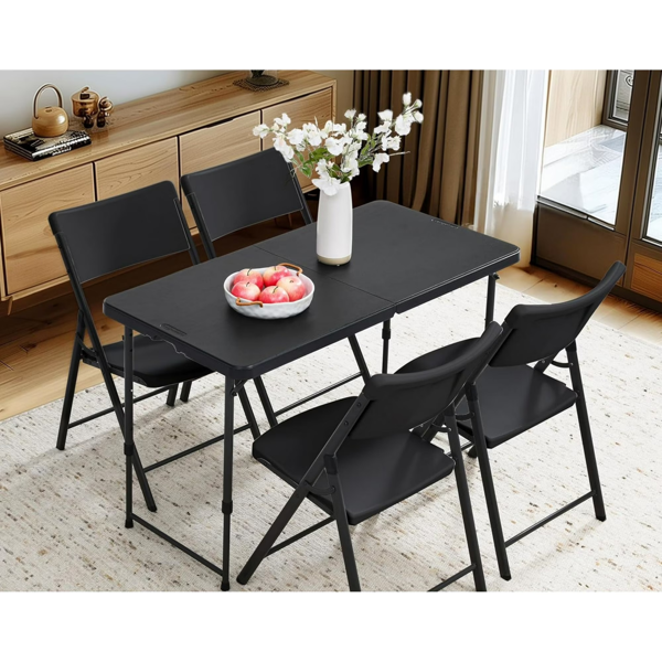 4-Foot Adjustable Height Folding Plastic Table - Black