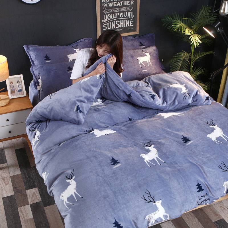 Winter Double-Sided Fleece Coral Quilt Cover Set - Thickened Warm Bedding