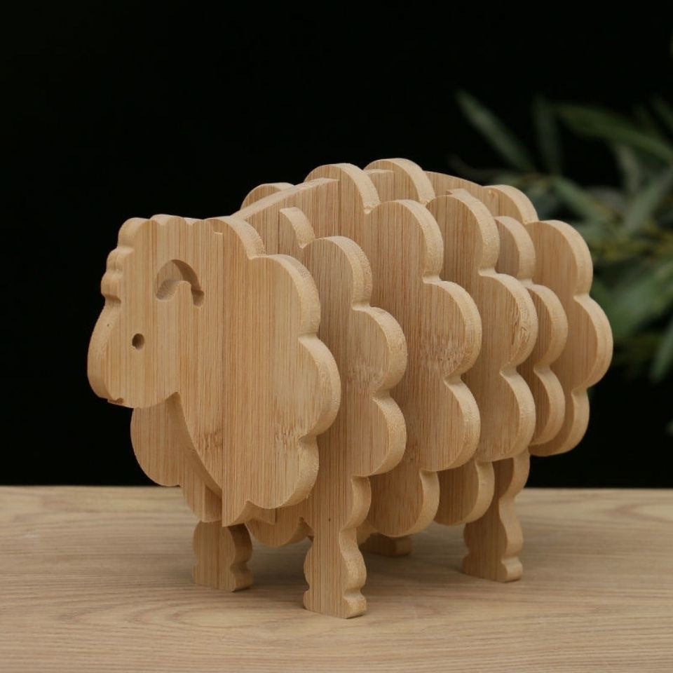 Waterproof Decorative Coaster with Lucky Elephant Ruyi Design - Bamboo Material