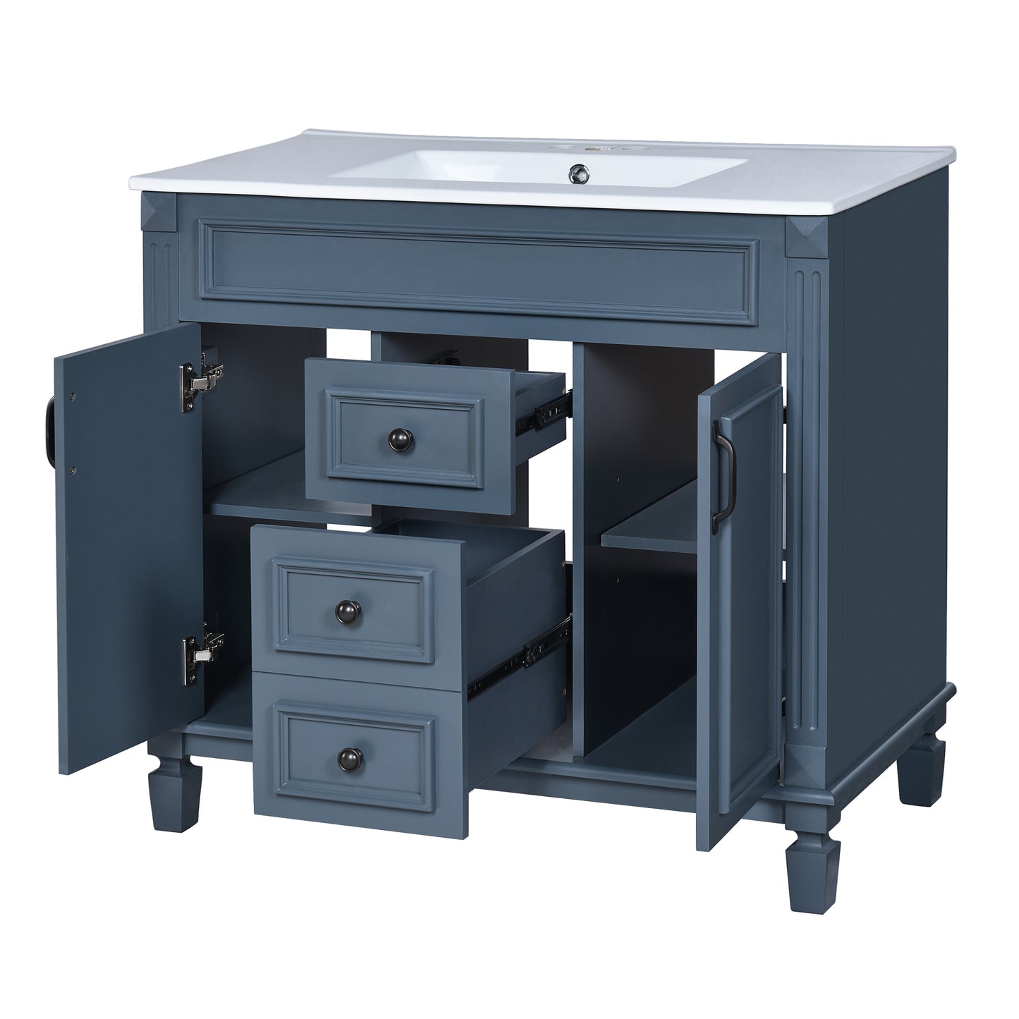36'' Modern Bathroom Vanity with Blue Sink & Mirror Cabinet
