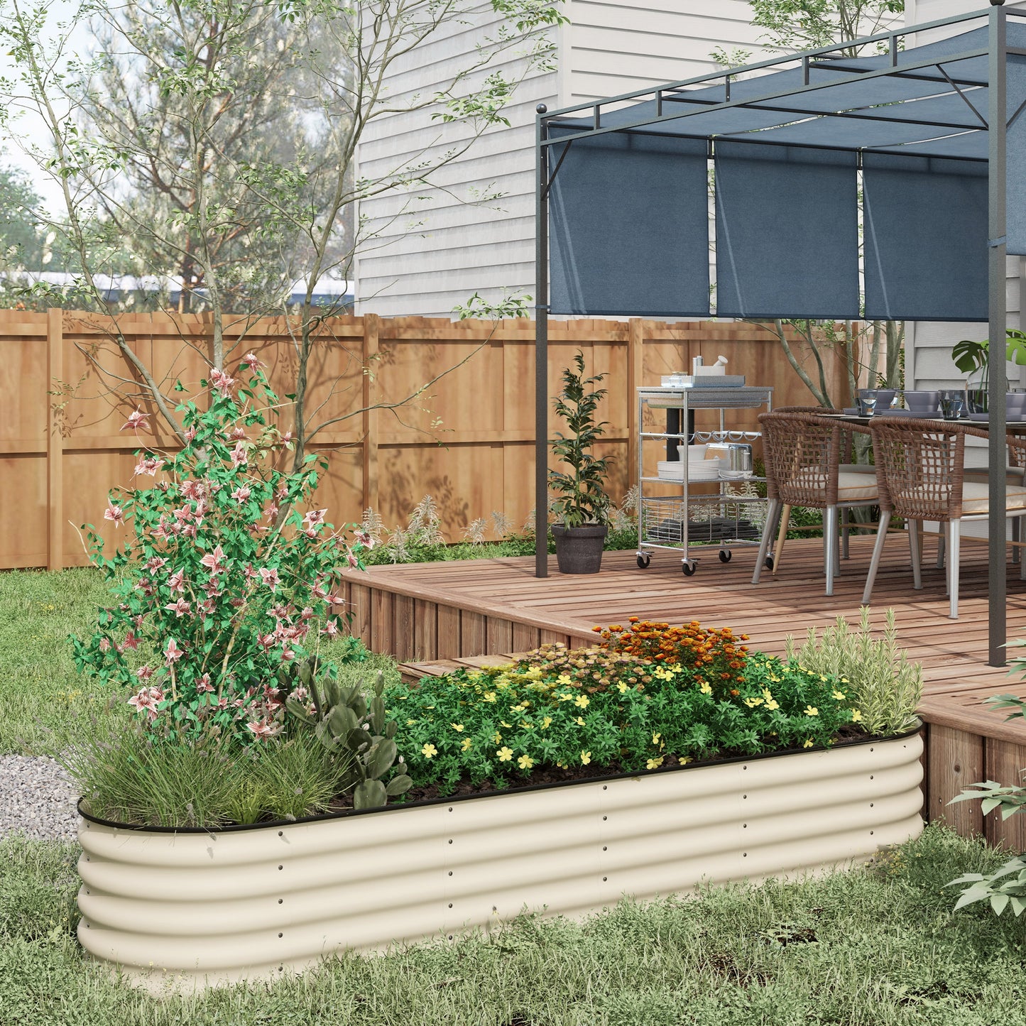 Galvanized Raised Garden Bed Kit - Metal Planter Box with Safety Edging, Cream