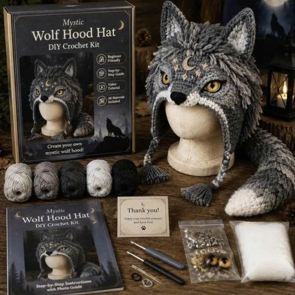 DIY Crochet Kit for Fantasy Hood Hats - Dragon & Wolf Styles