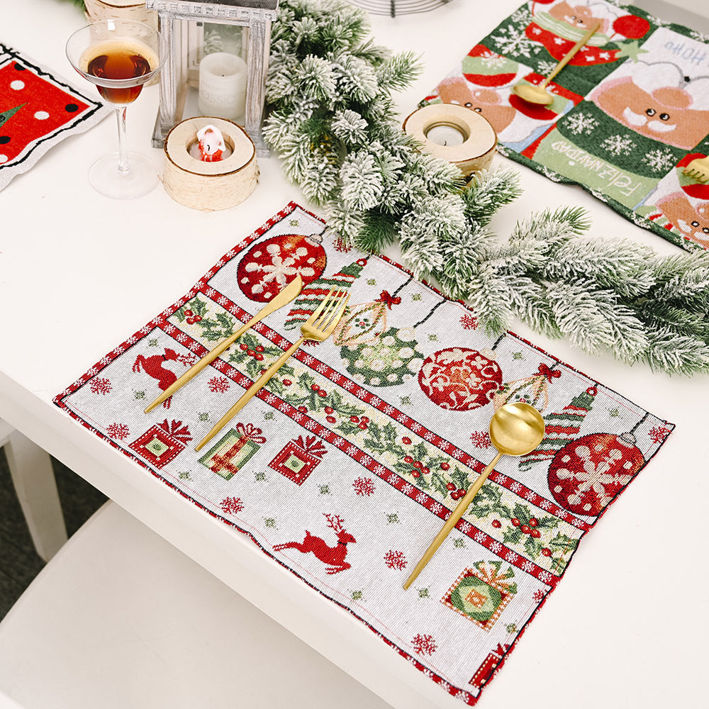 Christmas Knitted Cloth Placemats Set - Holiday Table Decor for Home