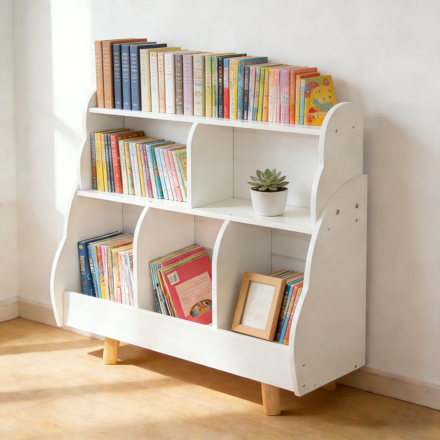 3 Tier Kids Bookshelf Toy Storage Organizer Toddler Bookcase With 5