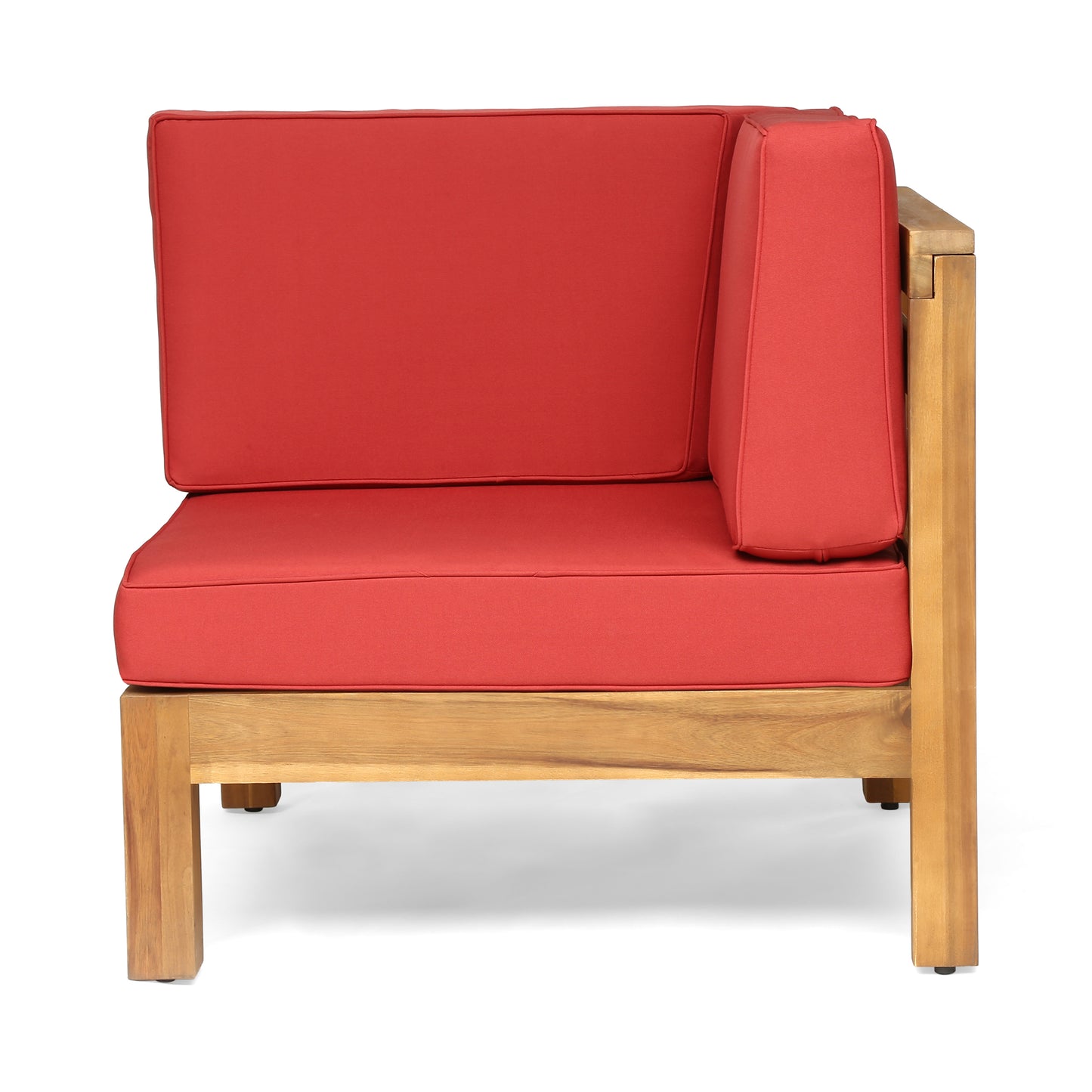 Outdoor Sectional Sofa Set - 3 Seater Acacia Wood with Red Cushions
