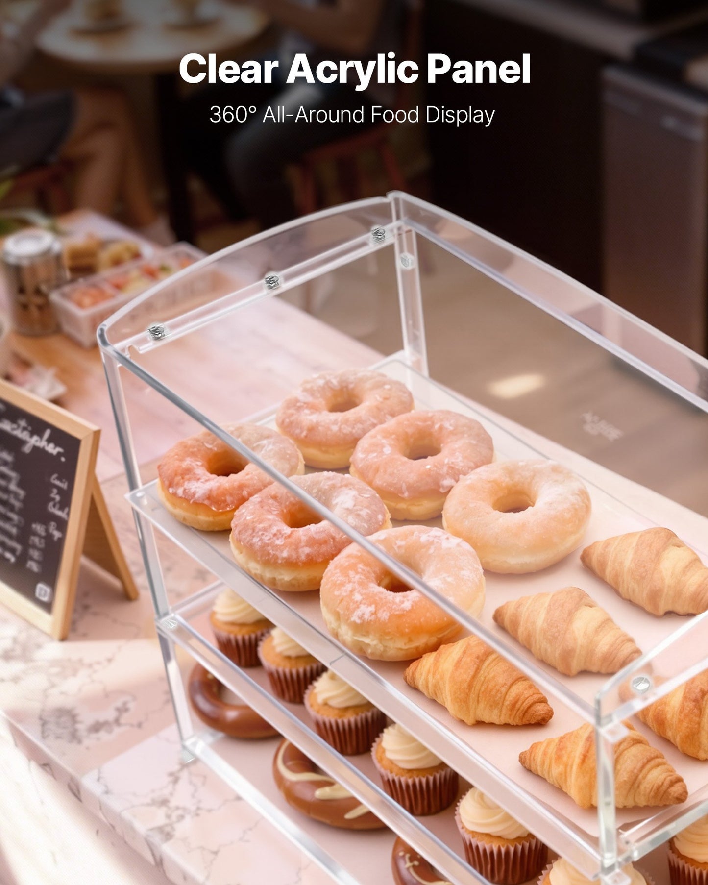 3-Tier Acrylic Bakery Display Case with Flip-Up Door for Pastries & Desserts - 19x9.1x15 Inches