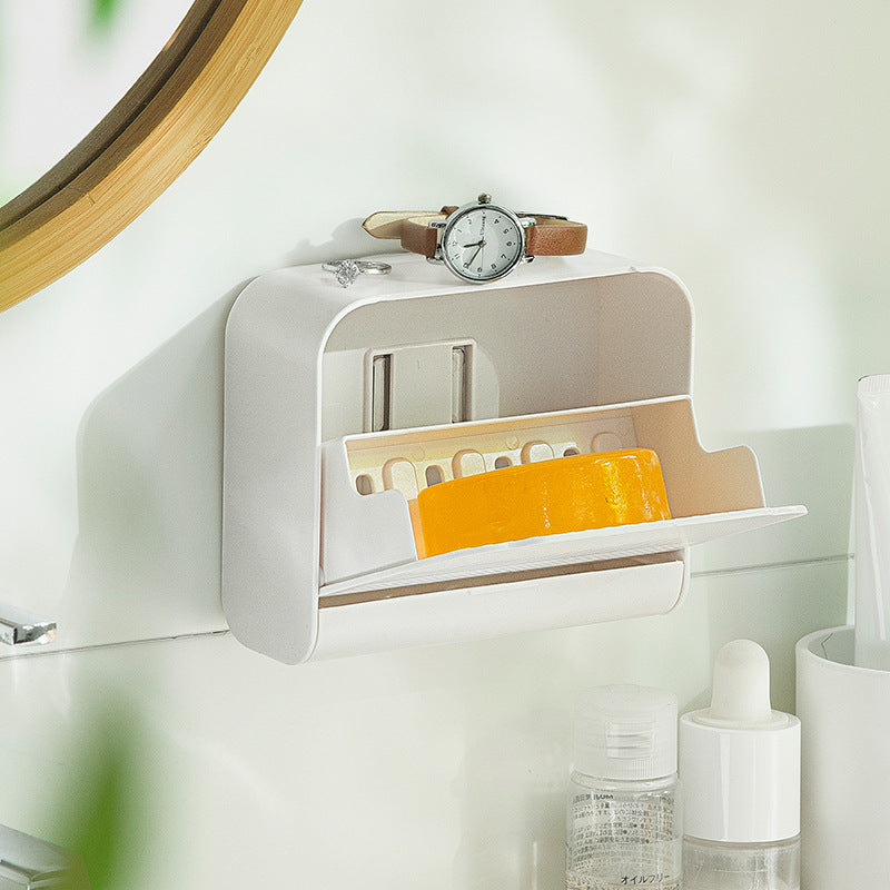 Punch-Free Dustproof Wall-Mounted Cotton Swab Storage Box Bathroom Organizer